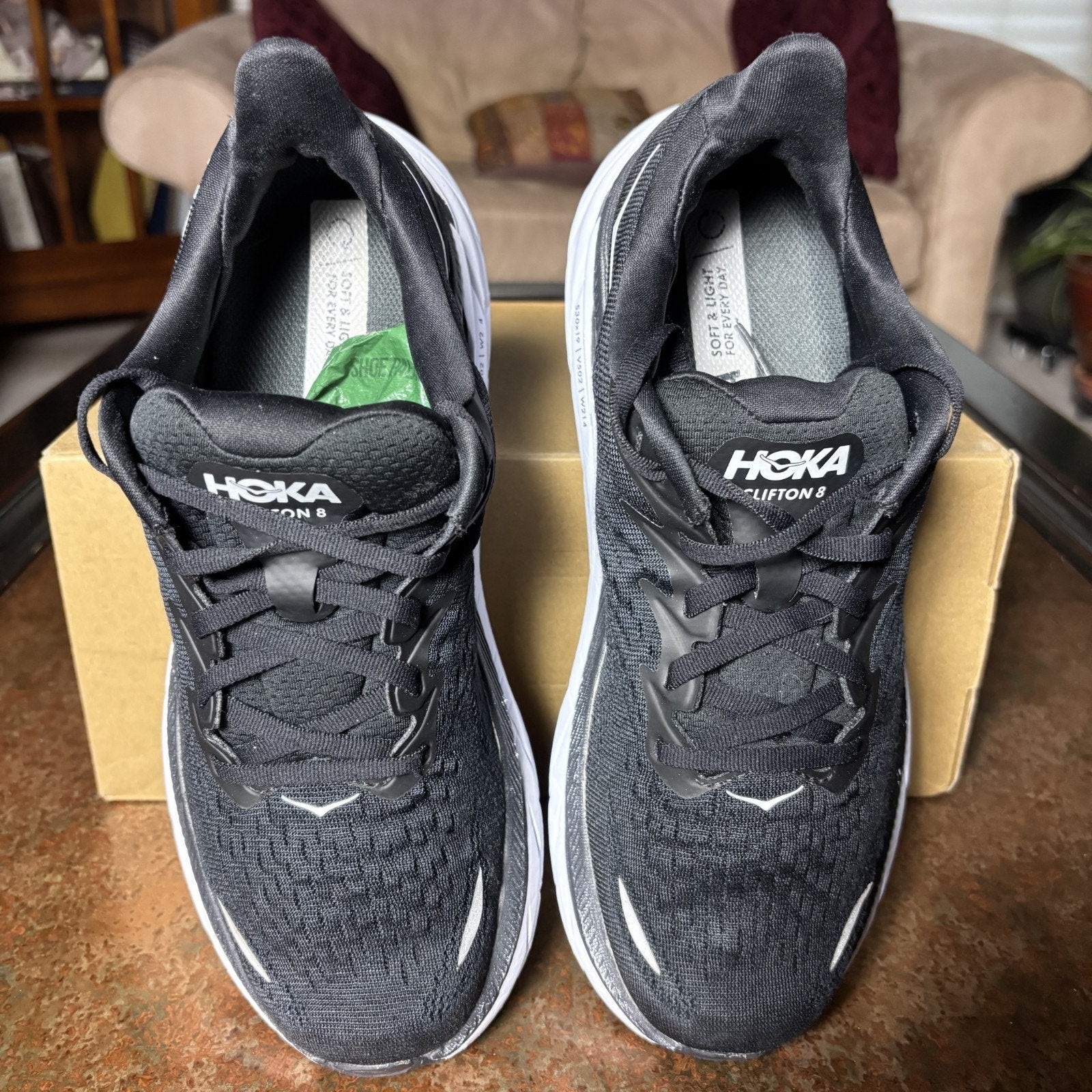 Hoka One One Clifton 8 Shoes Women's 8.5 Black White Athletic Running Stability