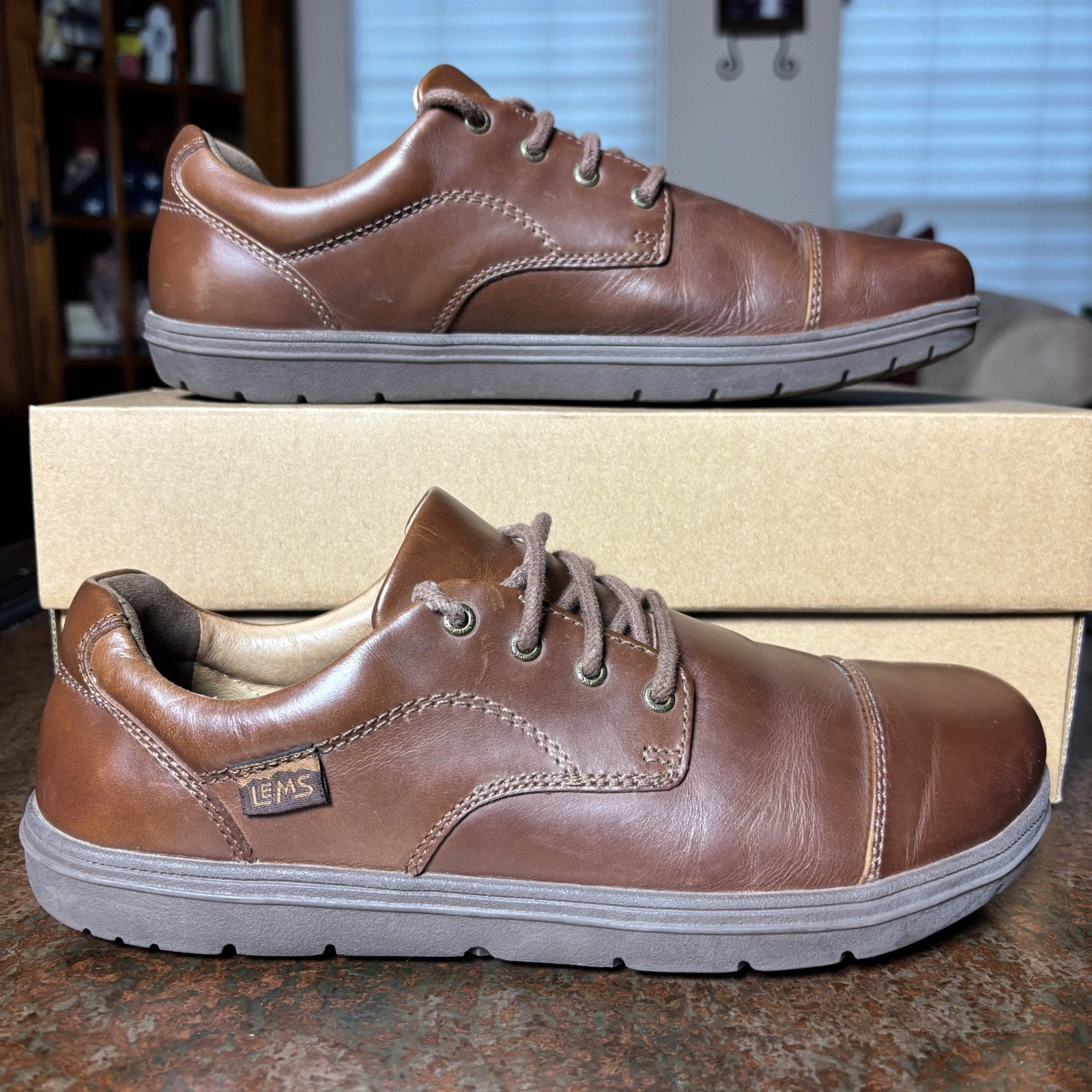 Lems Nine2Five Dress Shoes Mens 8.5 Minimalist Zero Drop Brown Leather Sneakers