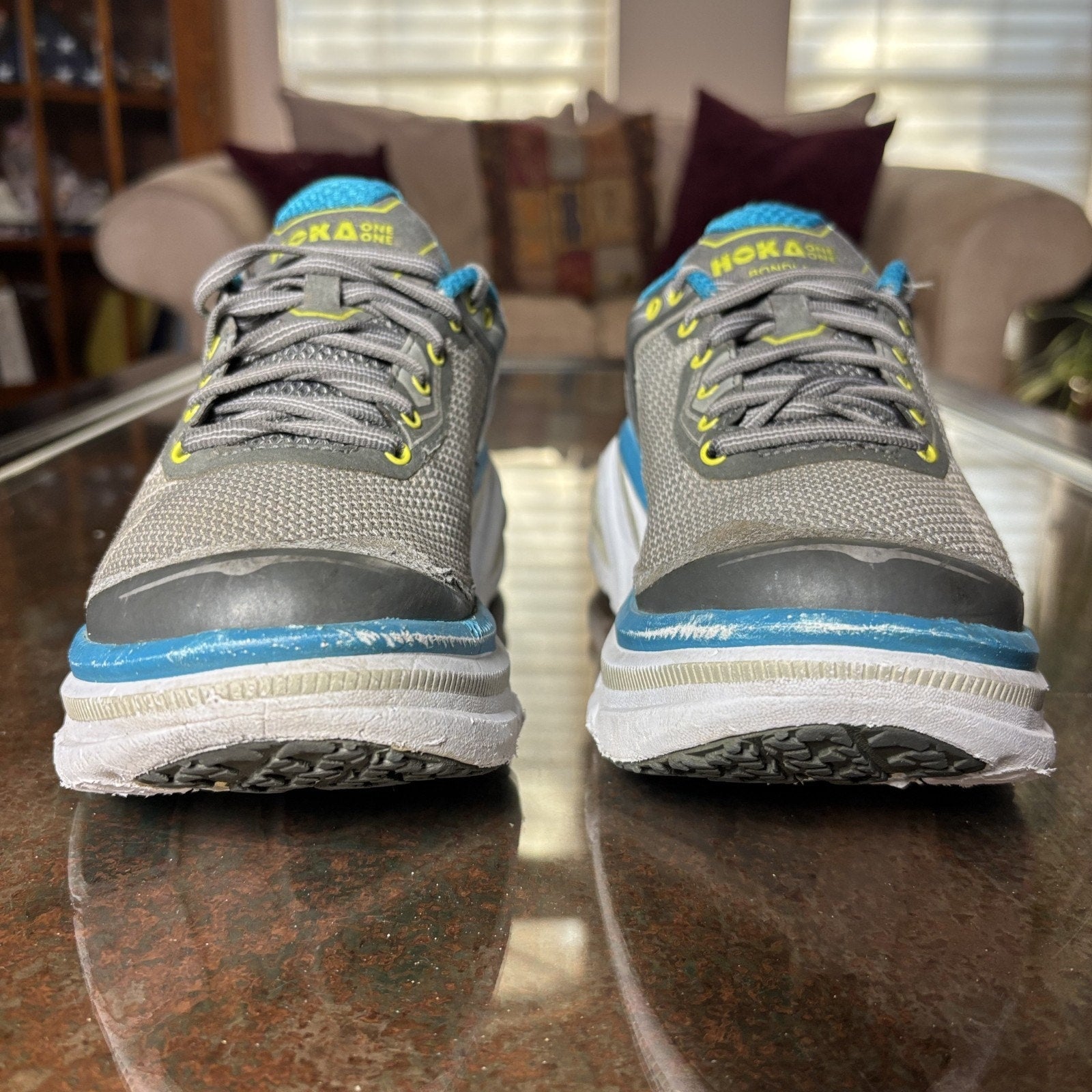 Hoka One One Bondi 4 Shoes Womens 8 Grey Blue Road Running Athletic Gym Sneakers