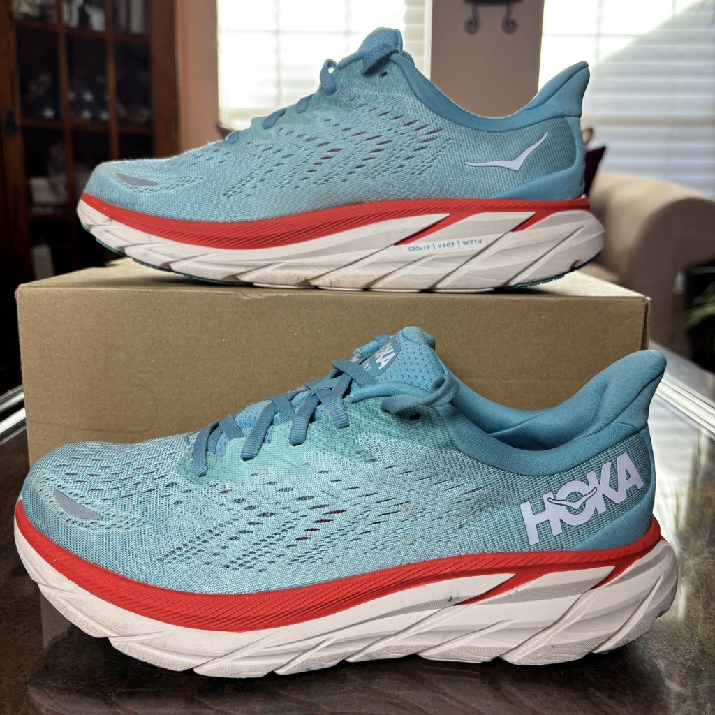 Hoka One One Clifton 8 Shoes Womens 10 D Wide Blue Athletic Running Gym Sneakers