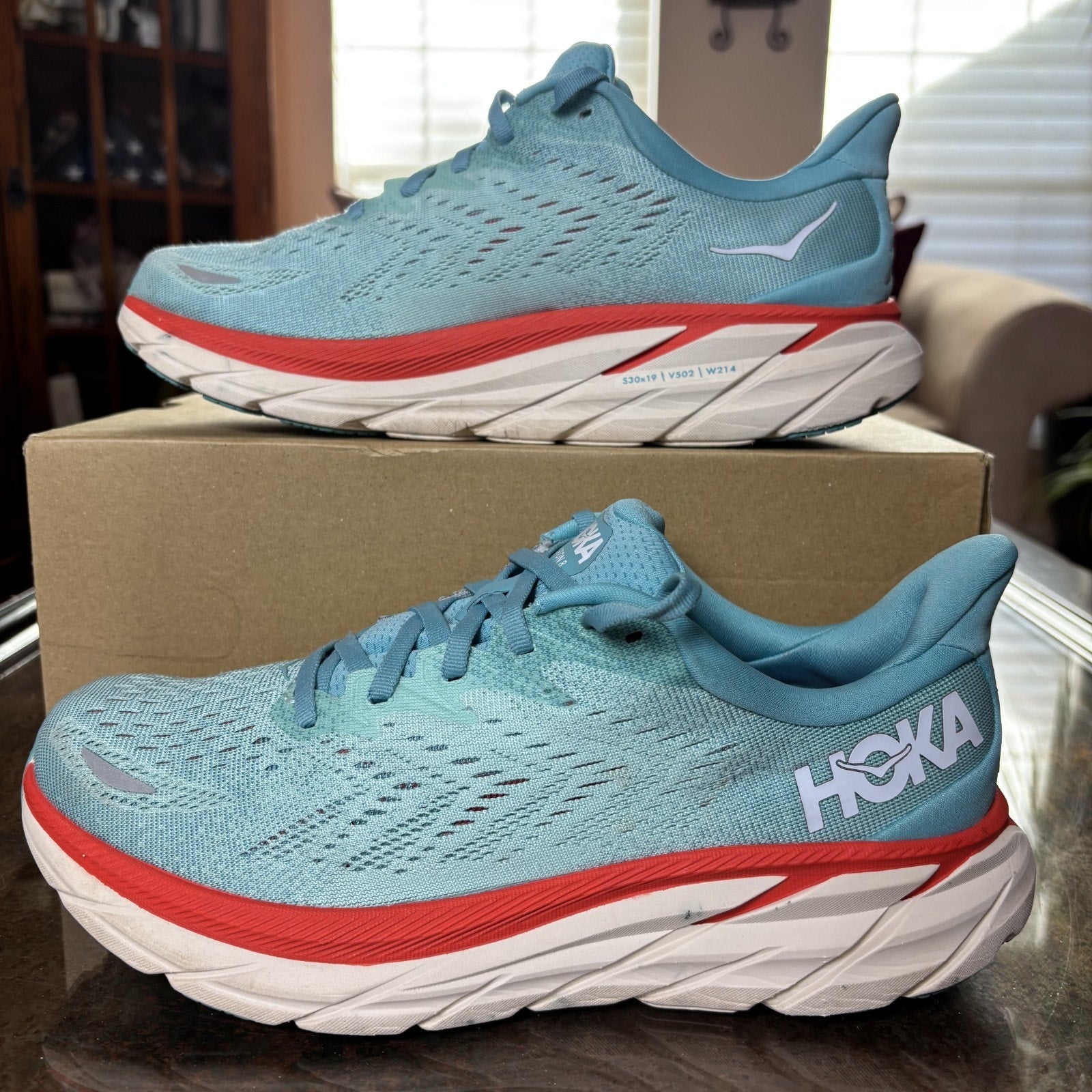 Hoka One One Clifton 8 Shoes Womens 10 D Wide Blue Athletic Running Gym Sneakers