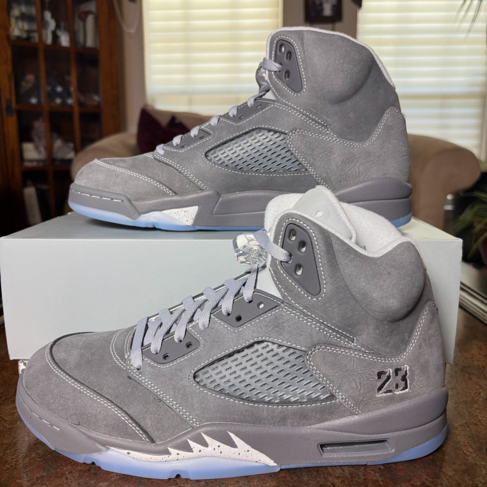 Nike Air Jordan 5 Retro Wolf Grey Suede Basketball Shoes Sneakers Mens Sizes New