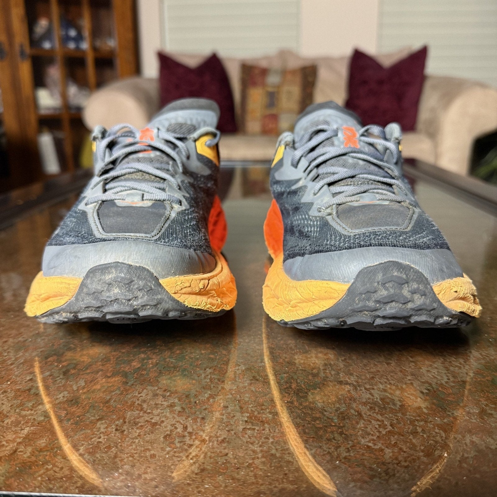 Hoka One One Speedgoat 5 Shoes Mens 10 2E Wide Grey Orange Trail Running Sneaker