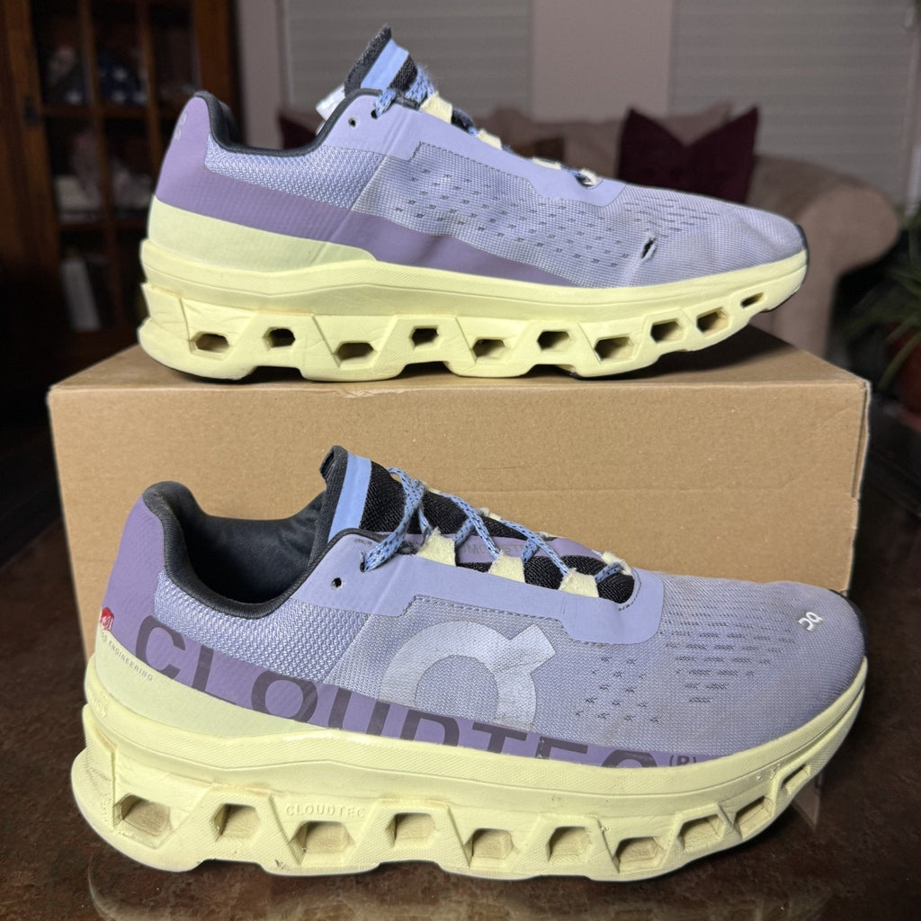 On Cloudmonster Shoes Women's 10 Purple Neon Road Running Gym Athletic Sneakers