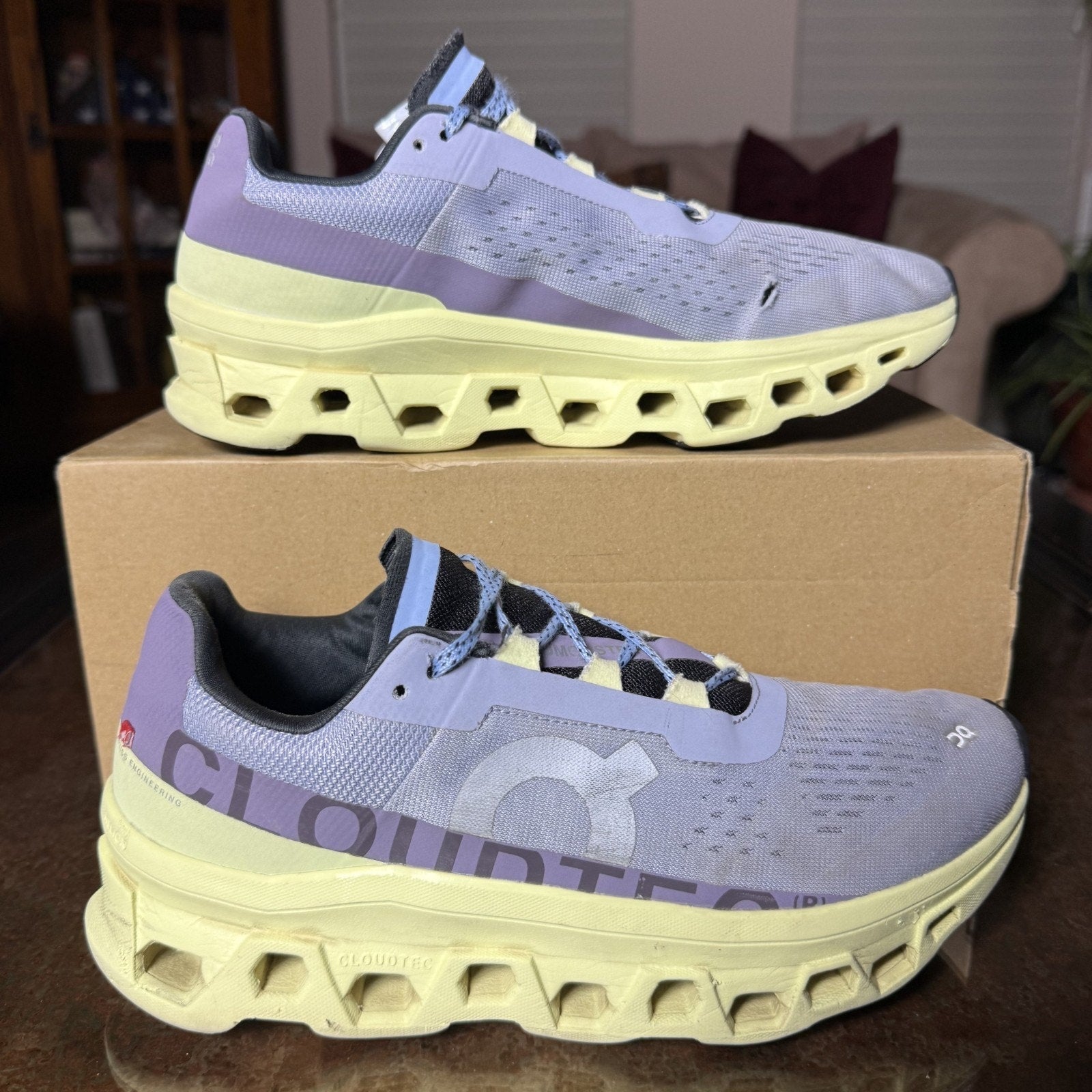 On Cloudmonster Shoes Women's 10 Purple Neon Road Running Gym Athletic Sneakers
