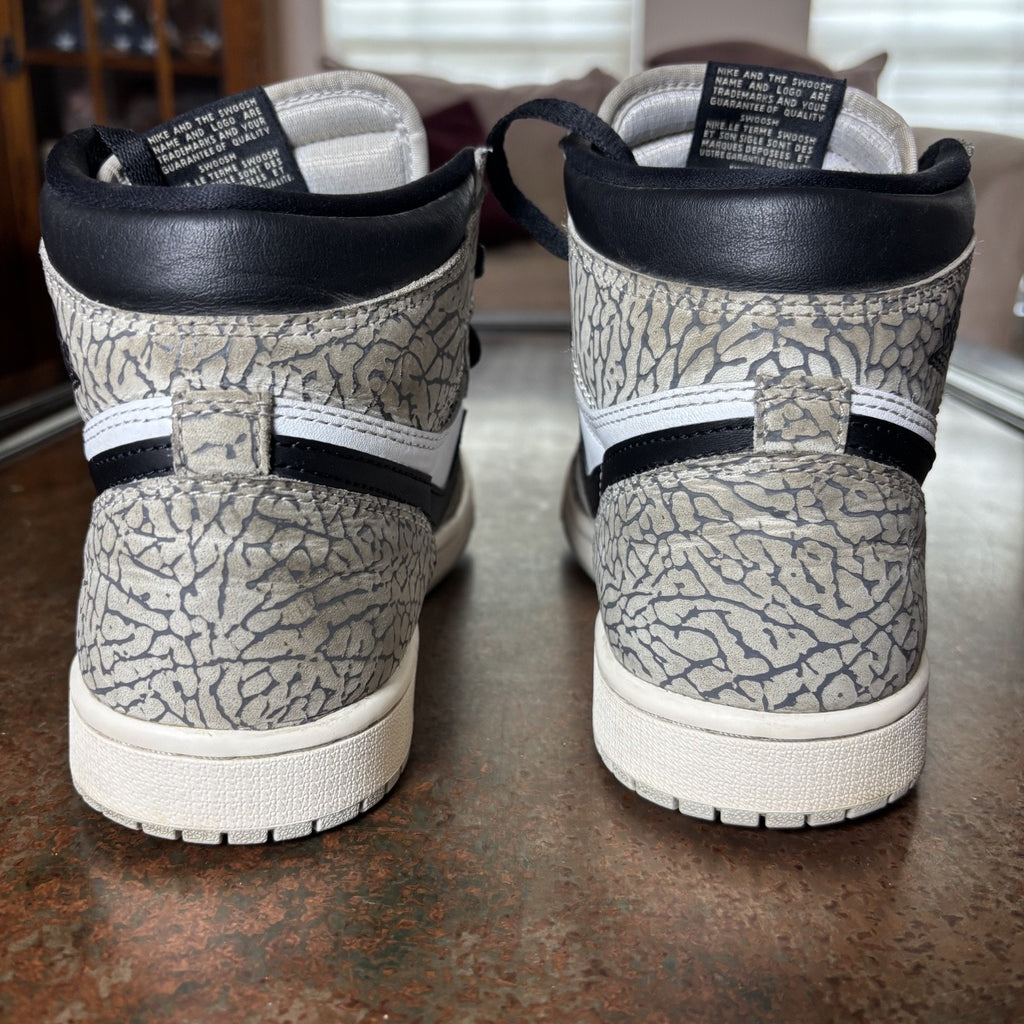 Air Jordan 1 Retro High OG Sneakers Mens Size 8 White Grey Cement Elephant Print
