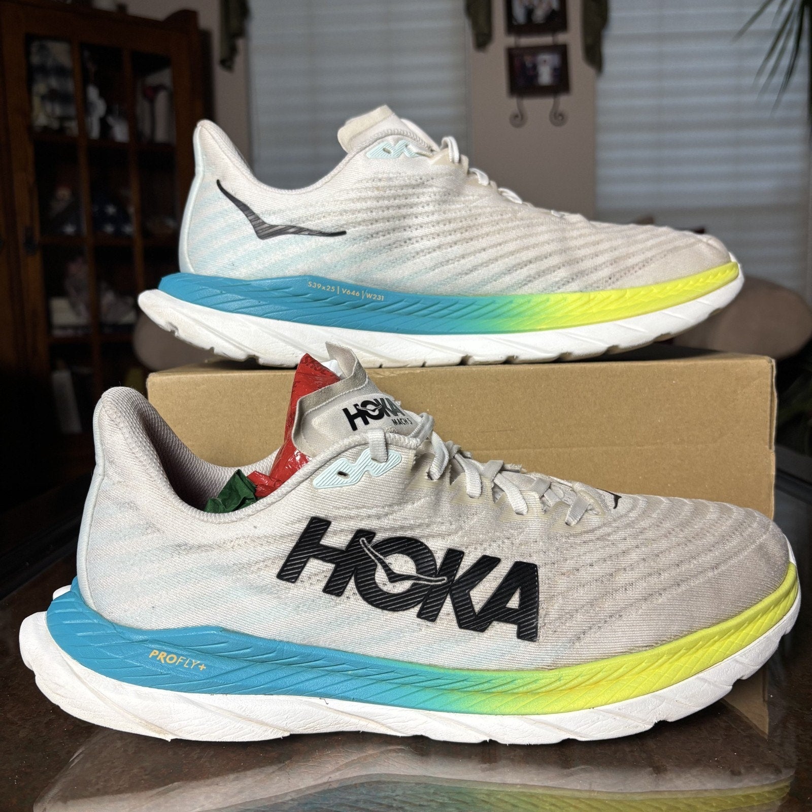 Hoka One One Mach 5 Shoes Mens Size 12.5 White Road Running Athletic Gym Sneaker