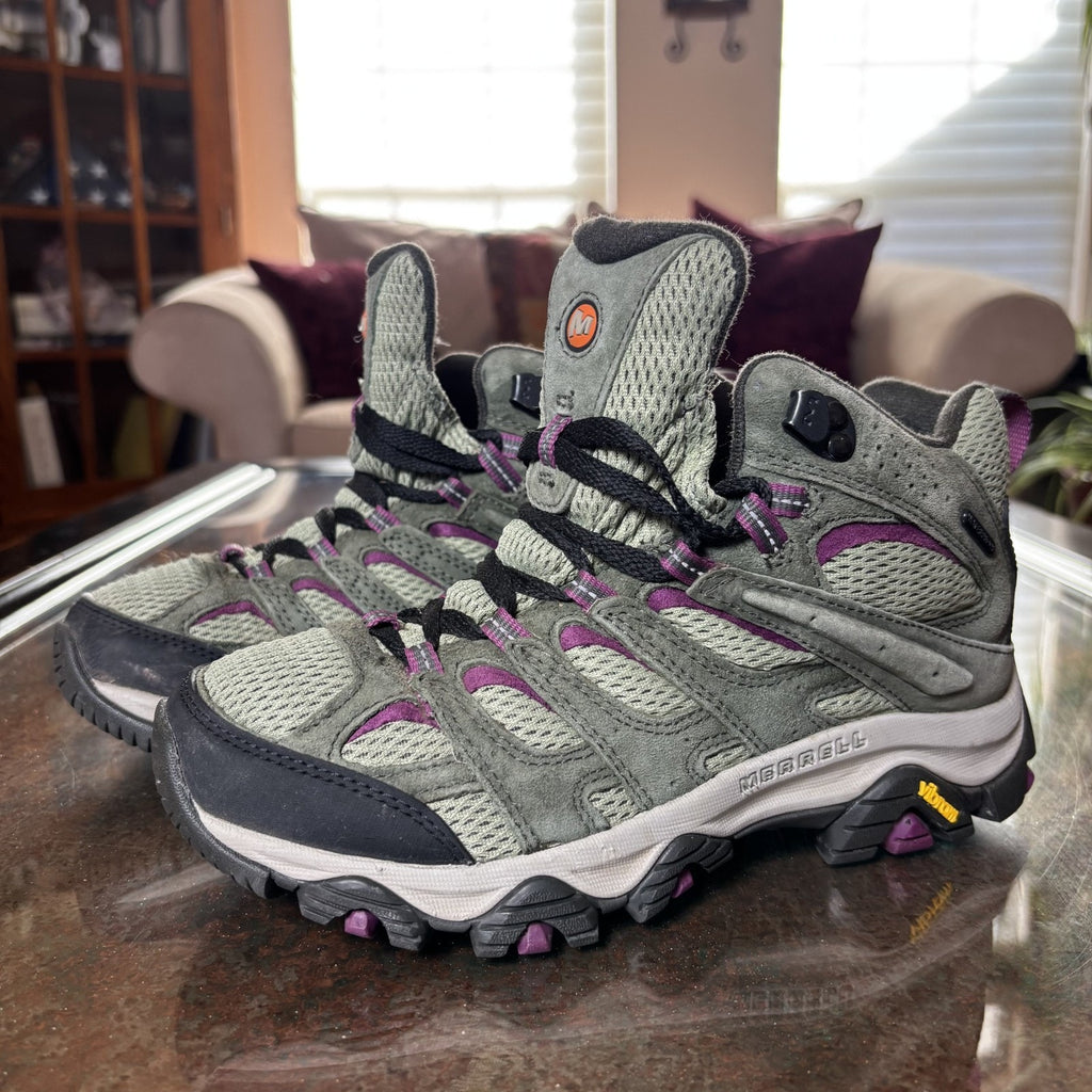 Merrell Moab 3 Mid Waterproof Hiking Boots Women's 6.5 Green Trail Outdoor Shoes