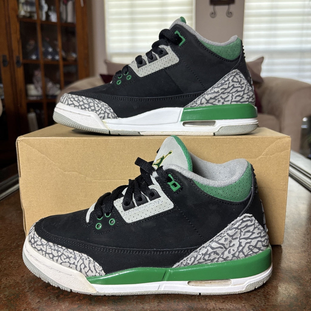 Nike Air Jordan 3 Retro GS Shoes Boys Size 6Y Black Green Basketball Sneakers