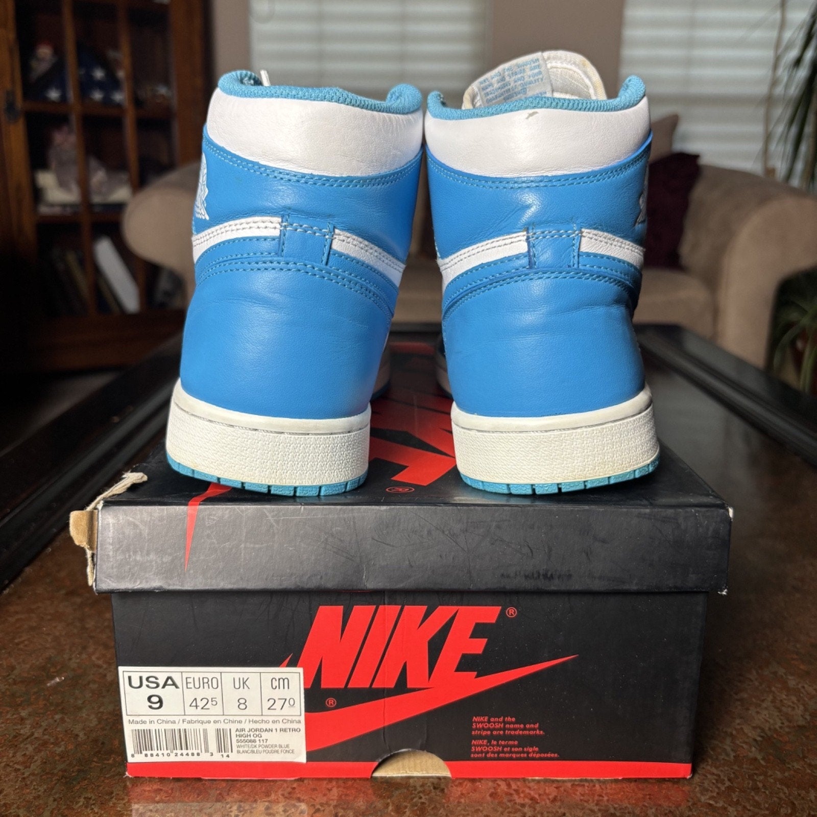 Nike Jordan 1 Retro High OG Shoe UNC University Blue White 2015 Men Sz 9 Sneaker