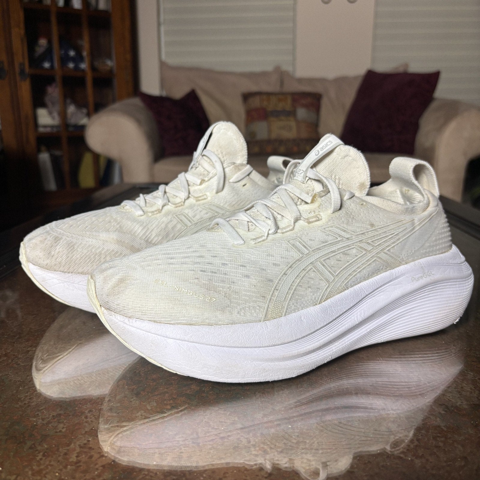 ASICS Gel-Nimbus 27 Shoes Womens 10 White Road Running Athletic Comfort Sneakers
