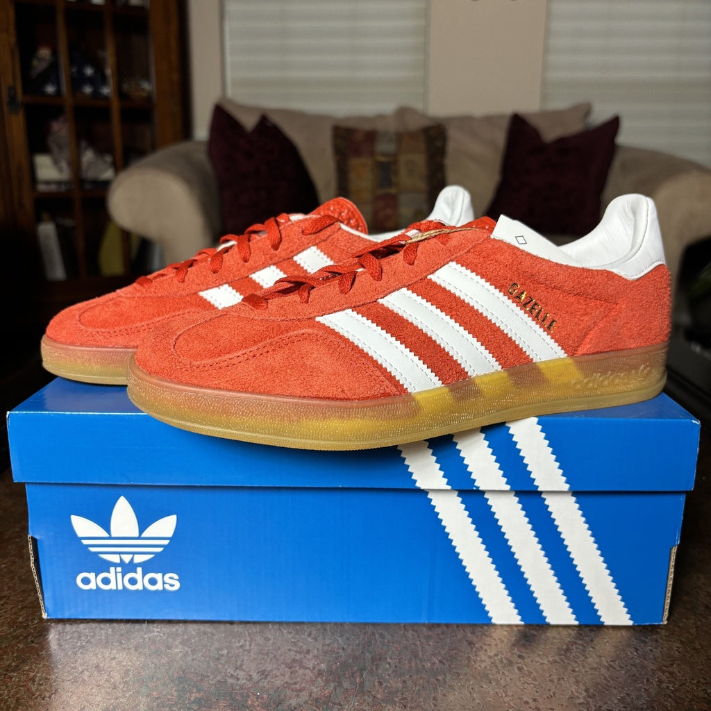 Adidas Gazelle Indoor Orange White Suede Lifestyle Shoes Sneakers Women's Sizes