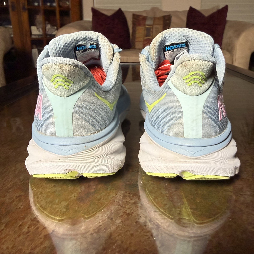Hoka One One Clifton 9 Shoes Women's 9.5 Blue Pink Road Running Athletic Sneaker