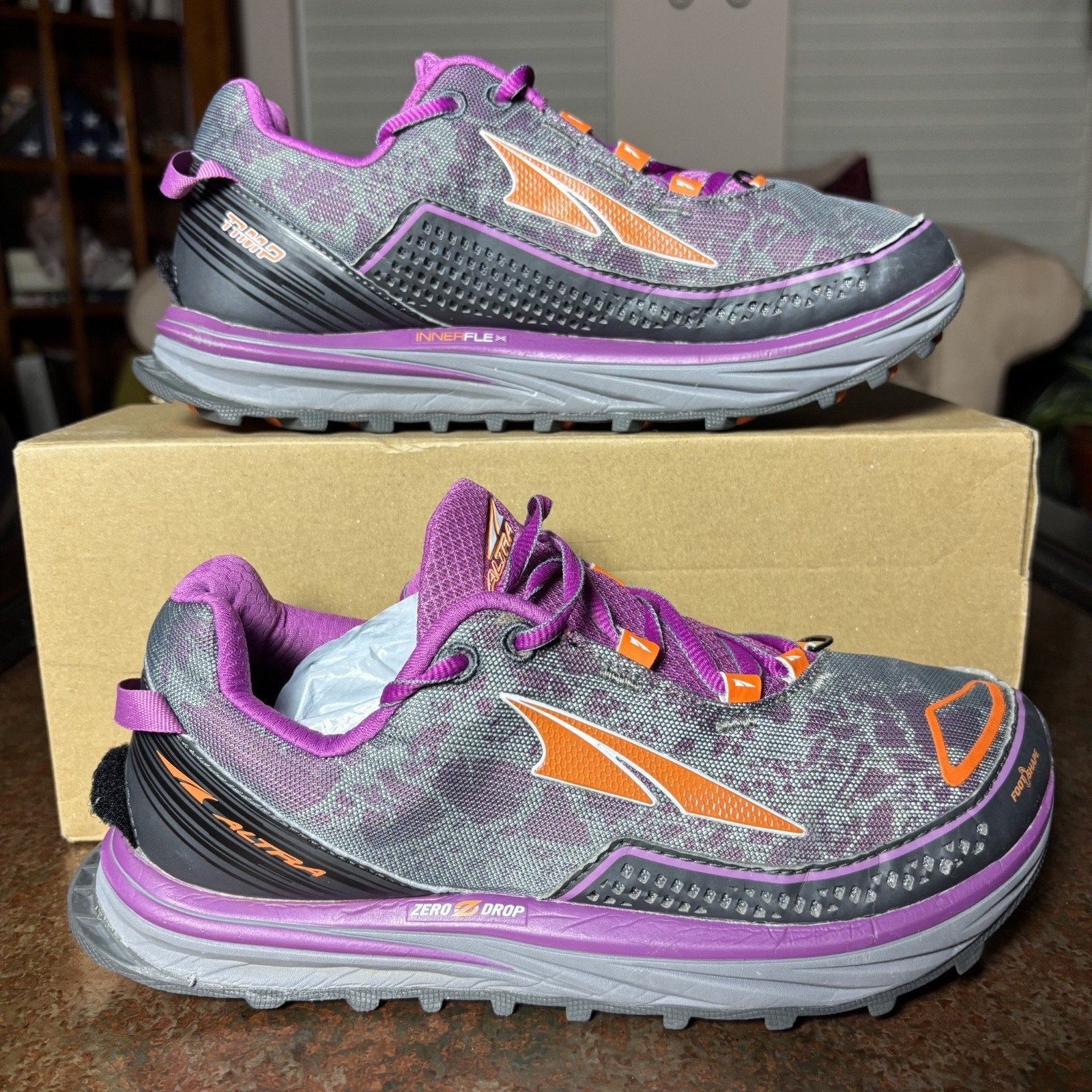 Altra Timp Women's 9 Grey Purple Trail Running ZeroDrop Athletic Shoes Sneakers