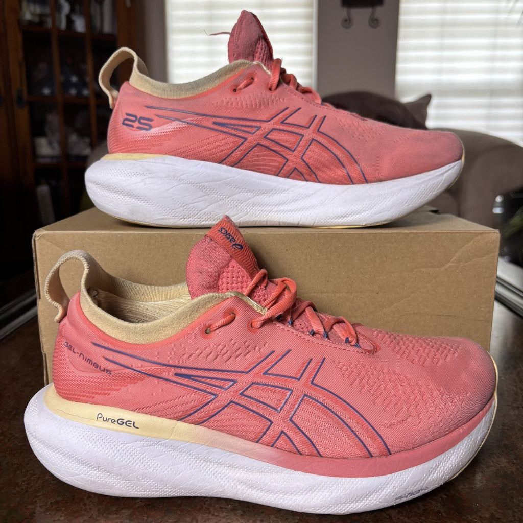 Asics Gel Nimbus 25 Running Shoes Women's 9 Wide Pink Salmon Athletic Sneakers