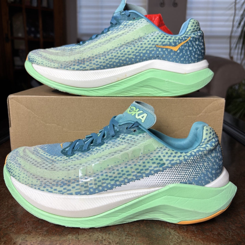 Hoka One One Mach X Shoes Mens Sz 9.5 Green Blue Road Running Athletic Sneakers