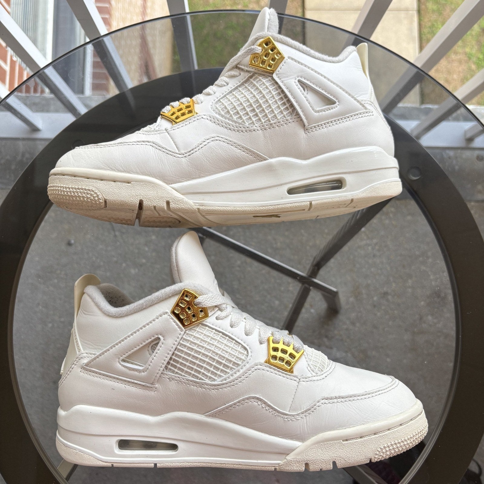 Air Jordan 4 Retro Shoes Women's Size 8 White Gold Basketball Lifestyle Sneakers