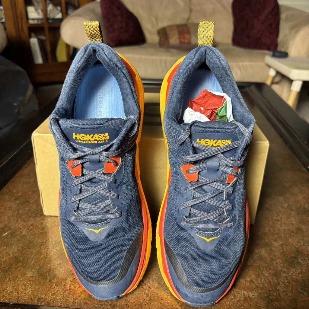 Hoka One One Challenger ATR 6 Shoes Mens Size 9.5 Blue Red Trail Running Sneaker