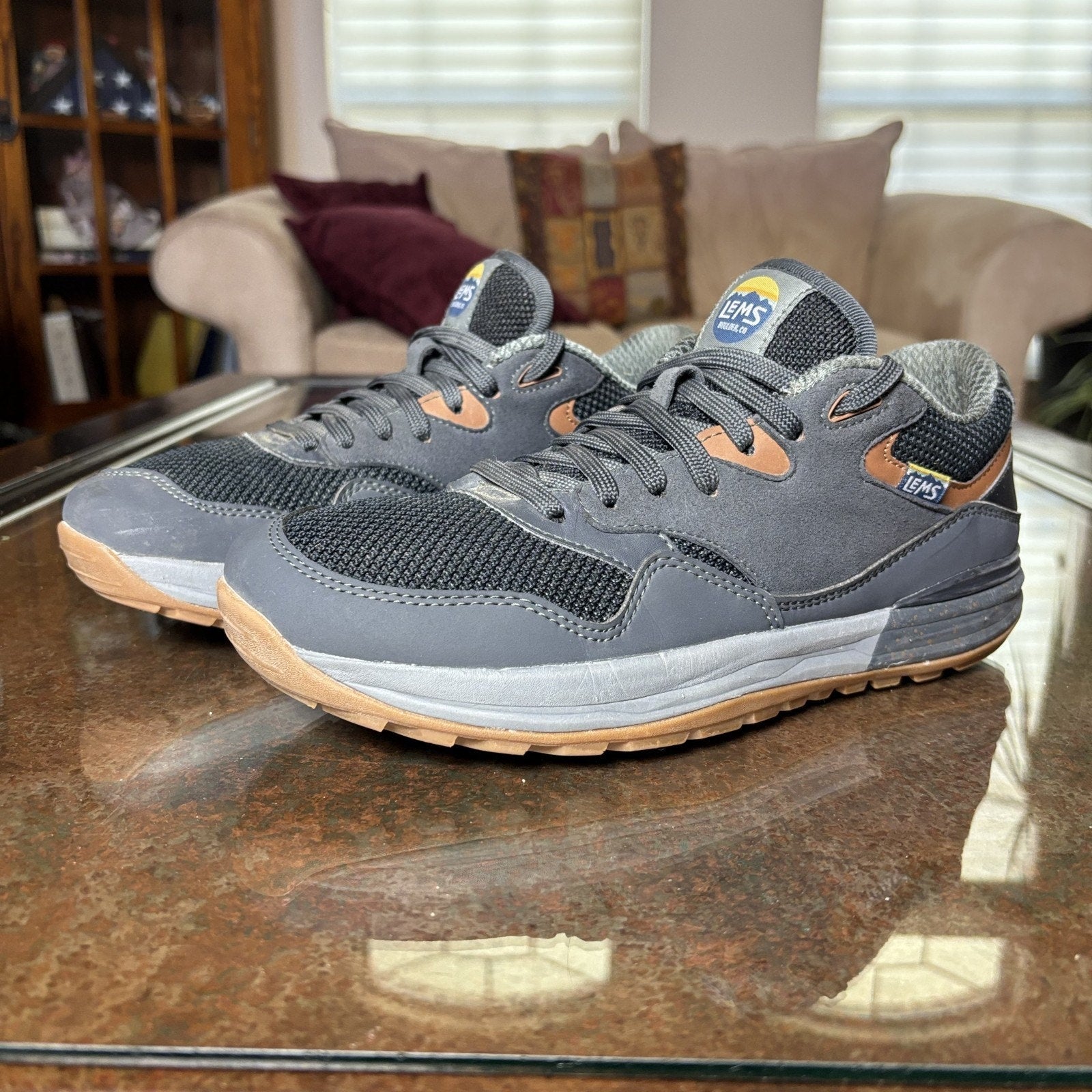 Lems Trailhead Hiking Shoes Mens 8 Grey Black Minimalist Trail Running Athletic