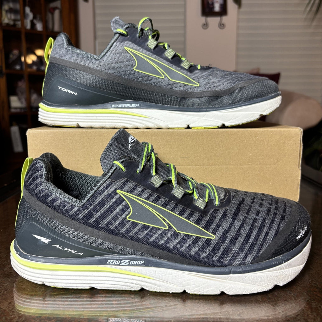 Altra Torin Knit 3.5 Shoes Mens 10 Grey Neon Athletic Running Zero Drop Sneakers