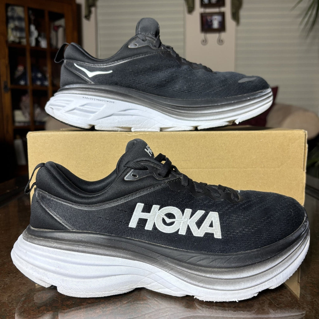 Hoka One One Bondi 8 Shoes Women's 8.5 Black Road Running Athletic Gym Sneakers