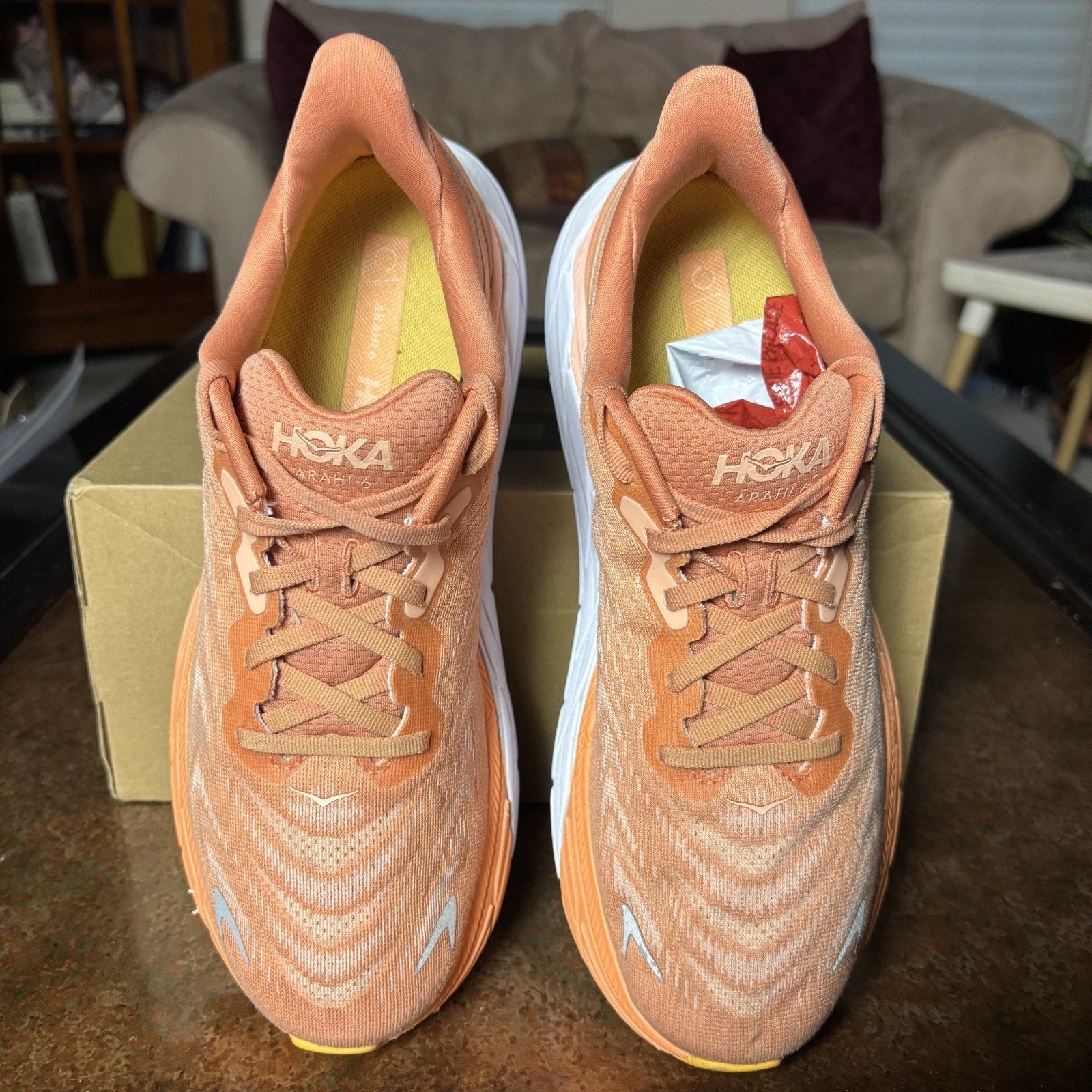 Hoka One One Arahi 6 Shoes Womens 10.5 Orange Road Running Comfort Stability Gym