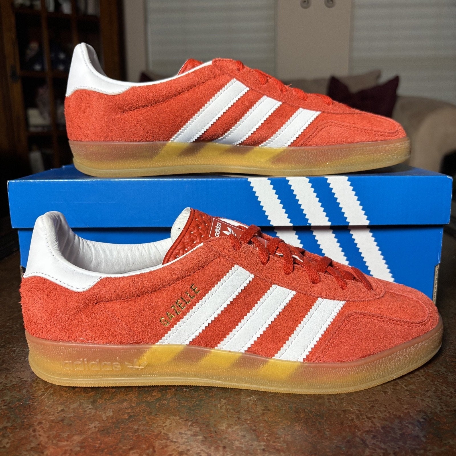 Adidas Gazelle Indoor Orange White Suede Lifestyle Shoes Sneakers Women's Sizes