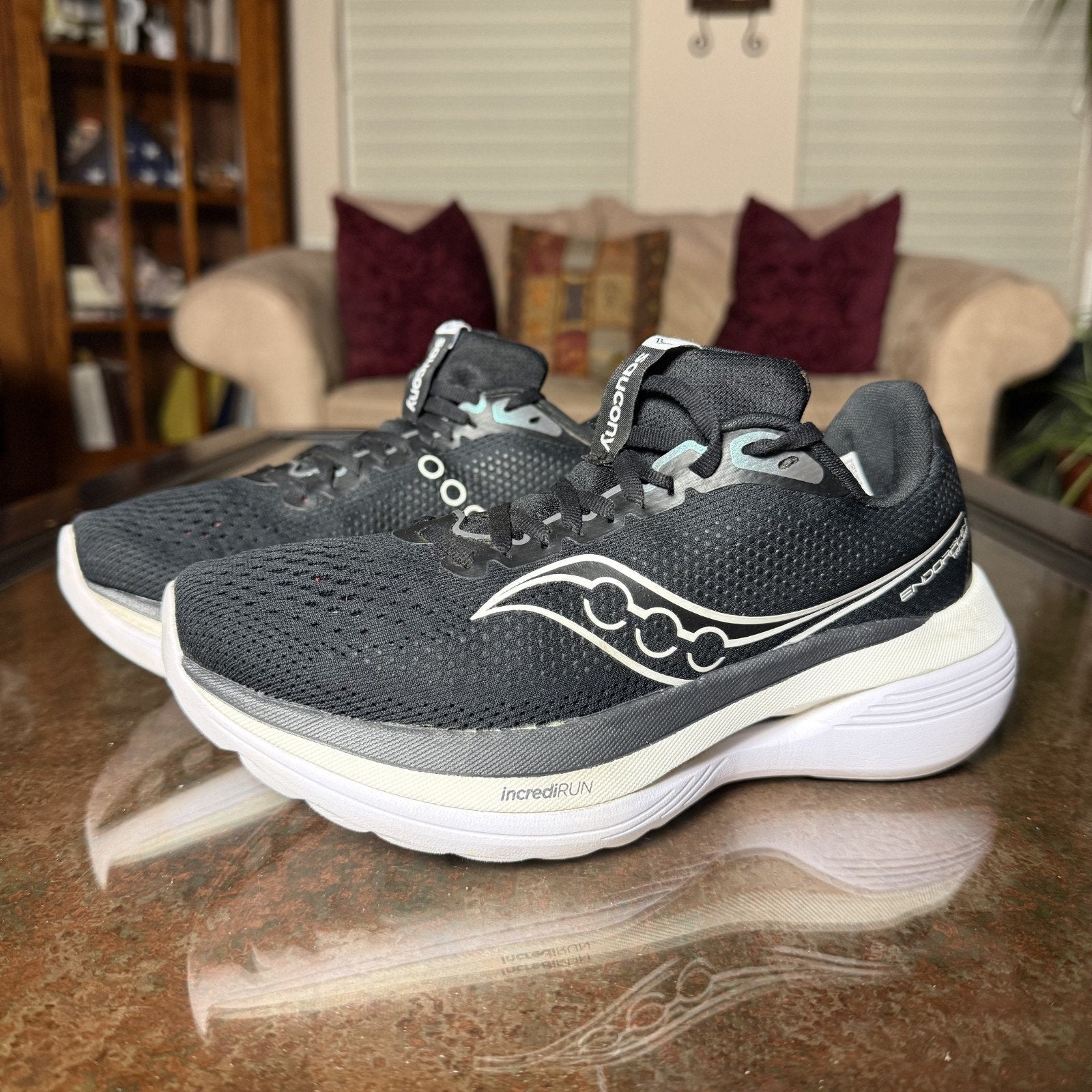 Saucony Endorphin Trainer Shoes Women's 8 Black White Road Running Comfort Gym