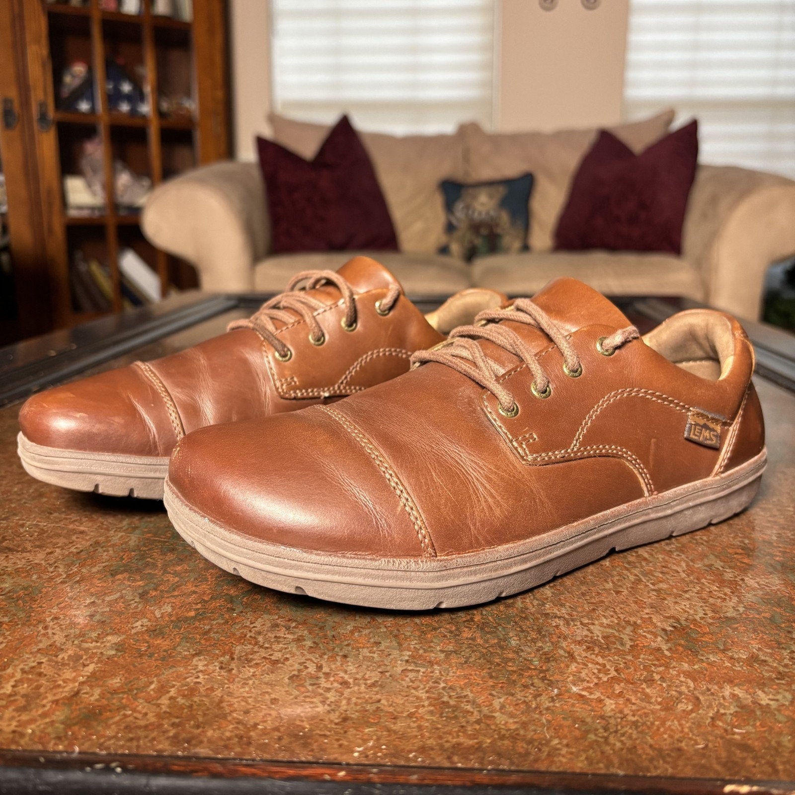 Lems Nine2Five Dress Shoes Mens 8.5 Minimalist Zero Drop Brown Leather Sneakers