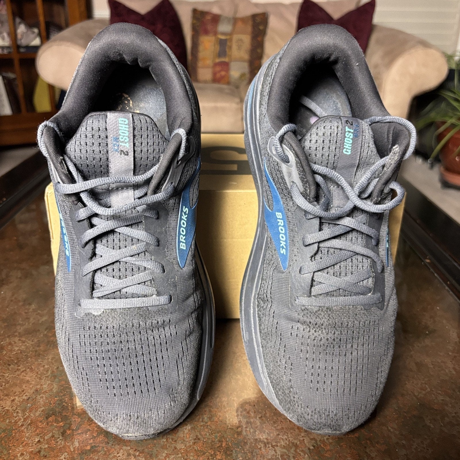 Brooks Ghost Max 2 Shoes Mens 10 4E Wide Black Blue Athletic Running Sneakers
