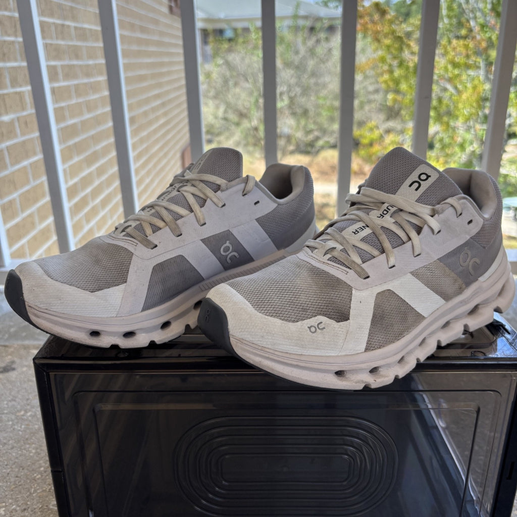On Cloudrunner Shoes Womens Sz 7.5 White Gray Athletic Running Training Sneakers