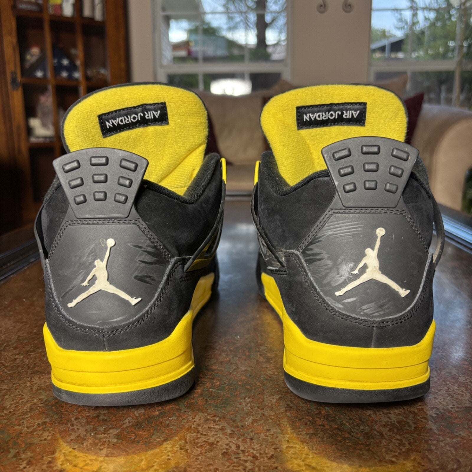 Air Jordan 4 Retro Thunder Sneakers Mens 12 Black Yellow Casual Shoes DH6927-017