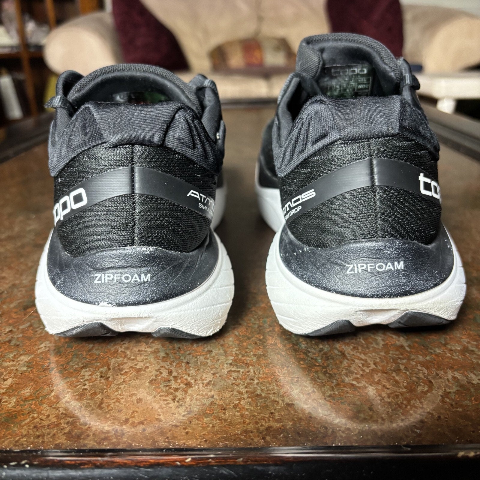 Topo Athletic Atmos Womens Size 9.5 Wide Black White Road Running Athletic Shoes