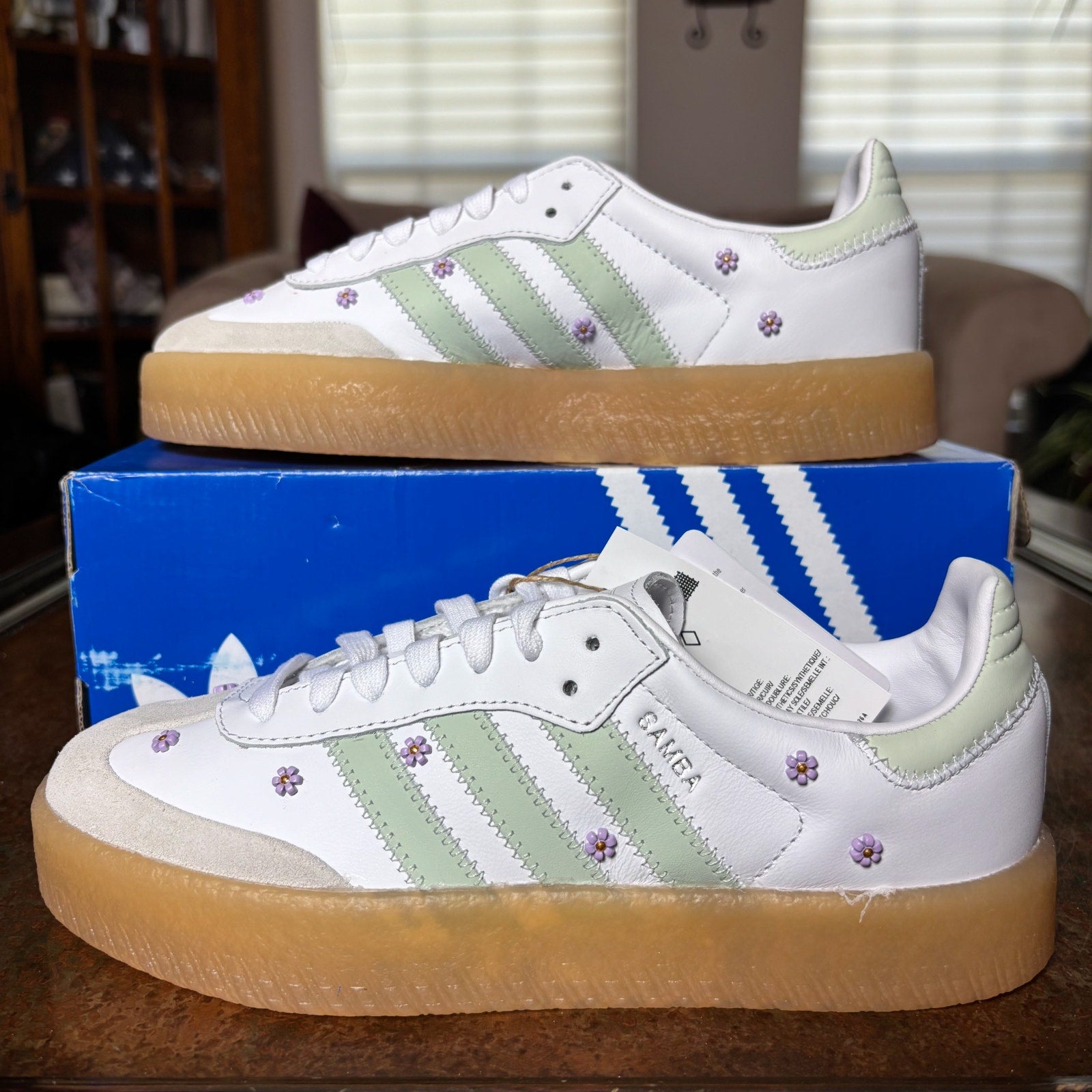Adidas Sambae White Green Gum Casual Lifestyle Shoes Sneakers Women's Sizes NEW