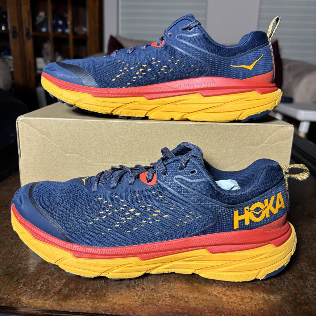 Hoka One One Challenger ATR 6 Shoes Mens Size 9.5 Blue Red Trail Running Sneaker