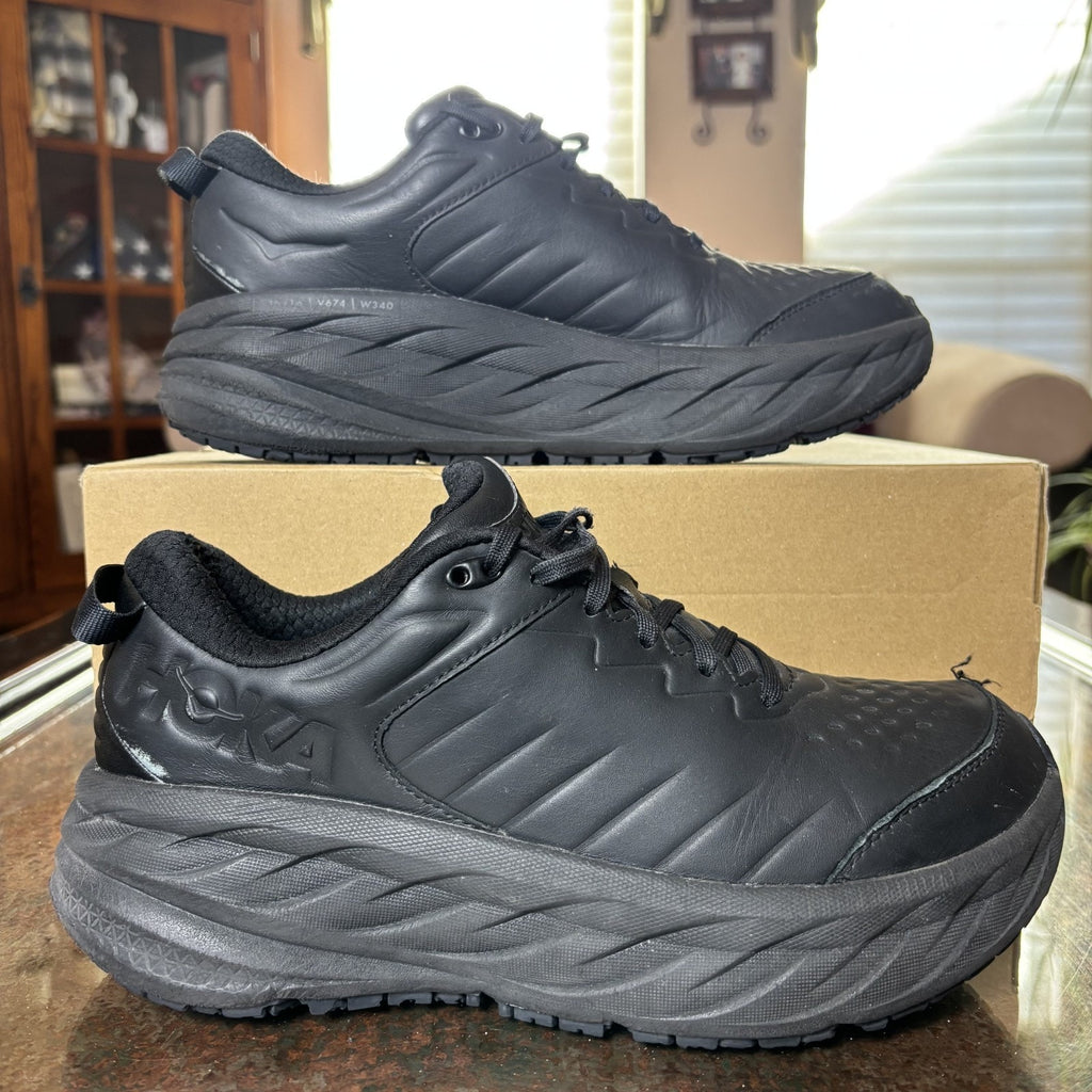 Hoka One One Bondi SR Shoes Women's 9.5 Black Leather Road Running Athletic Grip