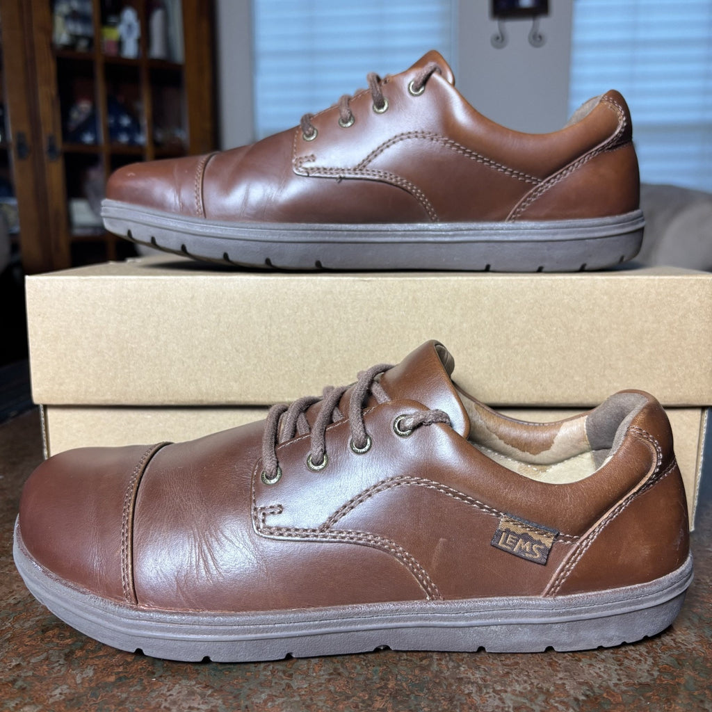 Lems Nine2Five Dress Shoes Mens 8.5 Minimalist Zero Drop Brown Leather Sneakers