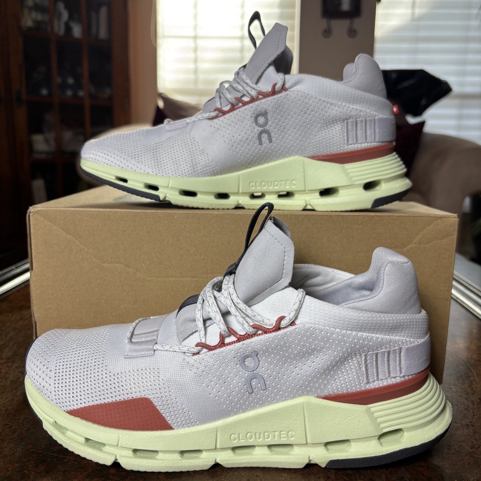 On Cloudnova Shoes Womens Size 8.5 White Lime Road Running Athletic Gym Sneakers