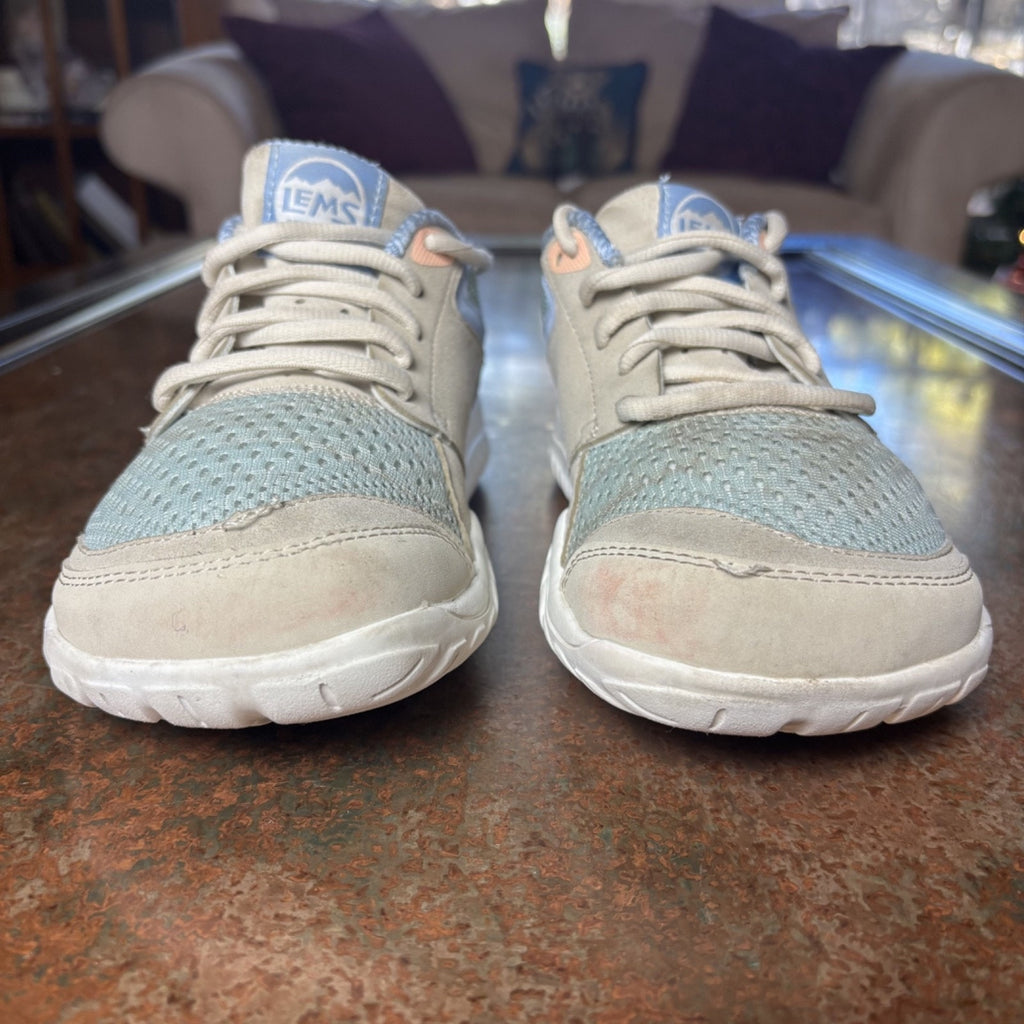 Lems Primal Zen Shoes Womens Size 8.5 Beige Blue Mesh Zero Drop Barefoot Sneaker