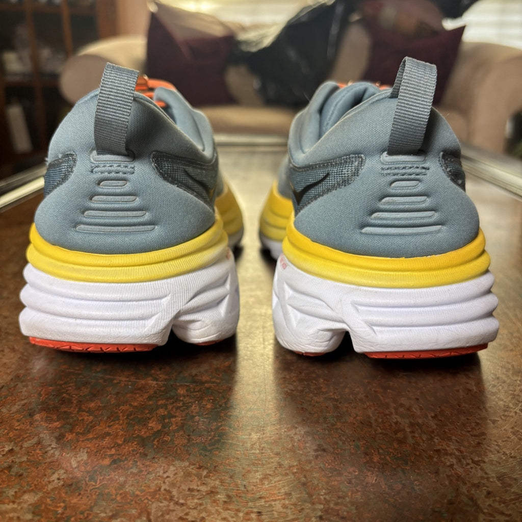 Hoka One One Bondi 8 Shoes Mens Size 11 Blue Yellow Road Running Comfort Sneaker
