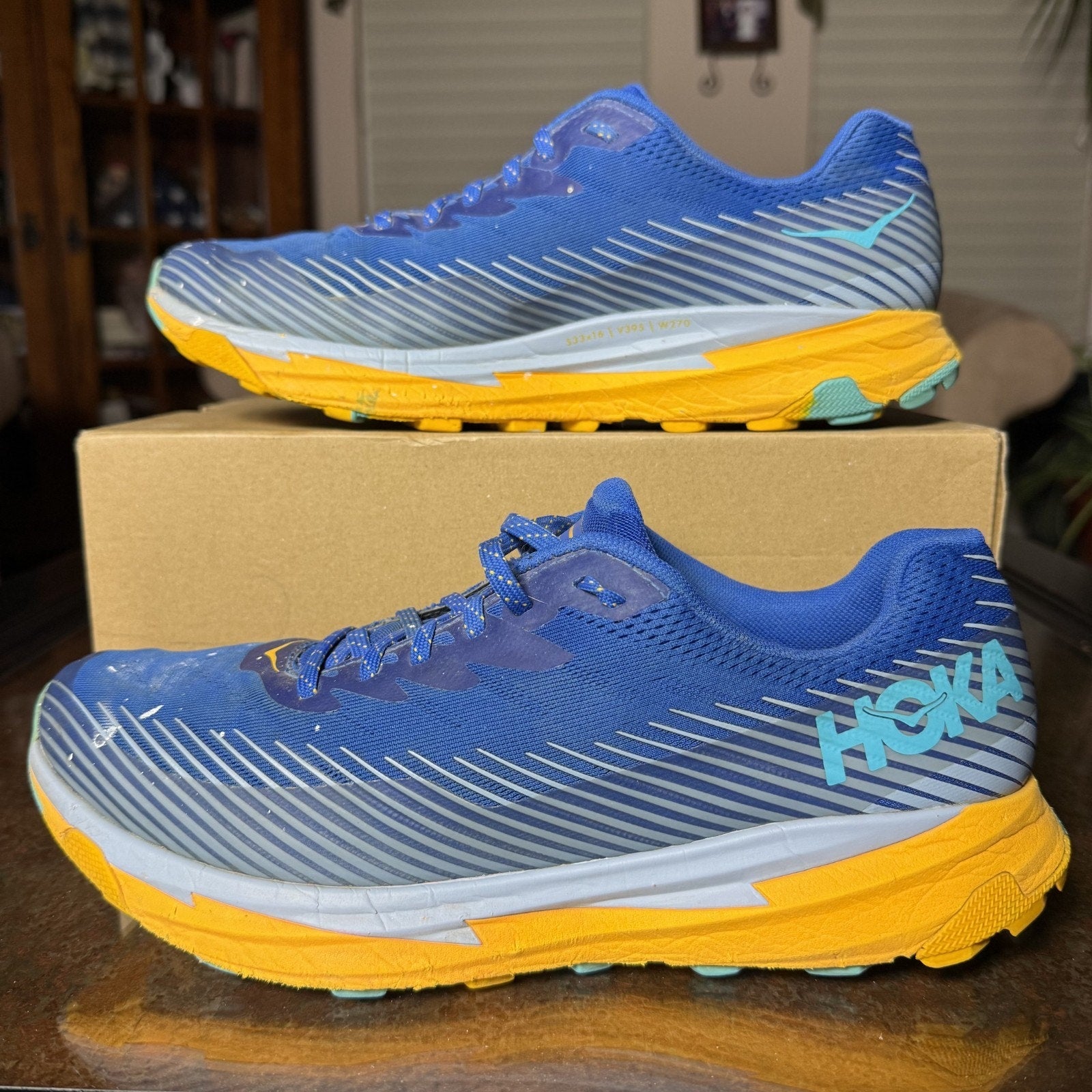 Hoka One One Torrent 2 Men's Size 11.5 Blue Orange Trail Running Shoes Sneakers