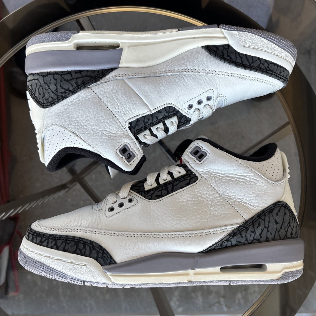 Nike Air Jordan 3 Retro Shoes Women's Size 7 White Cement Grey Sneakers B-Grade