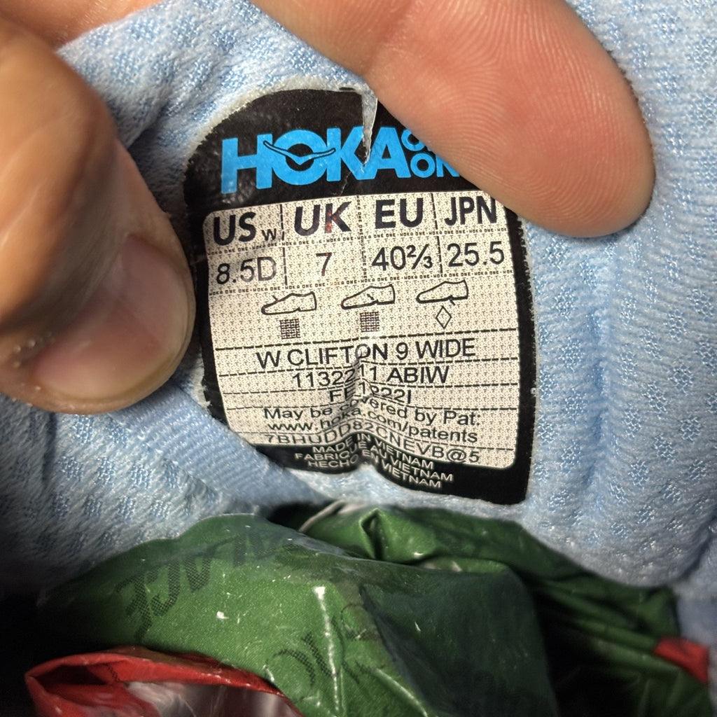 Hoka One One Clifton 9 Running Shoes Women's 8.5 D Wide Blue Athletic Sneakers
