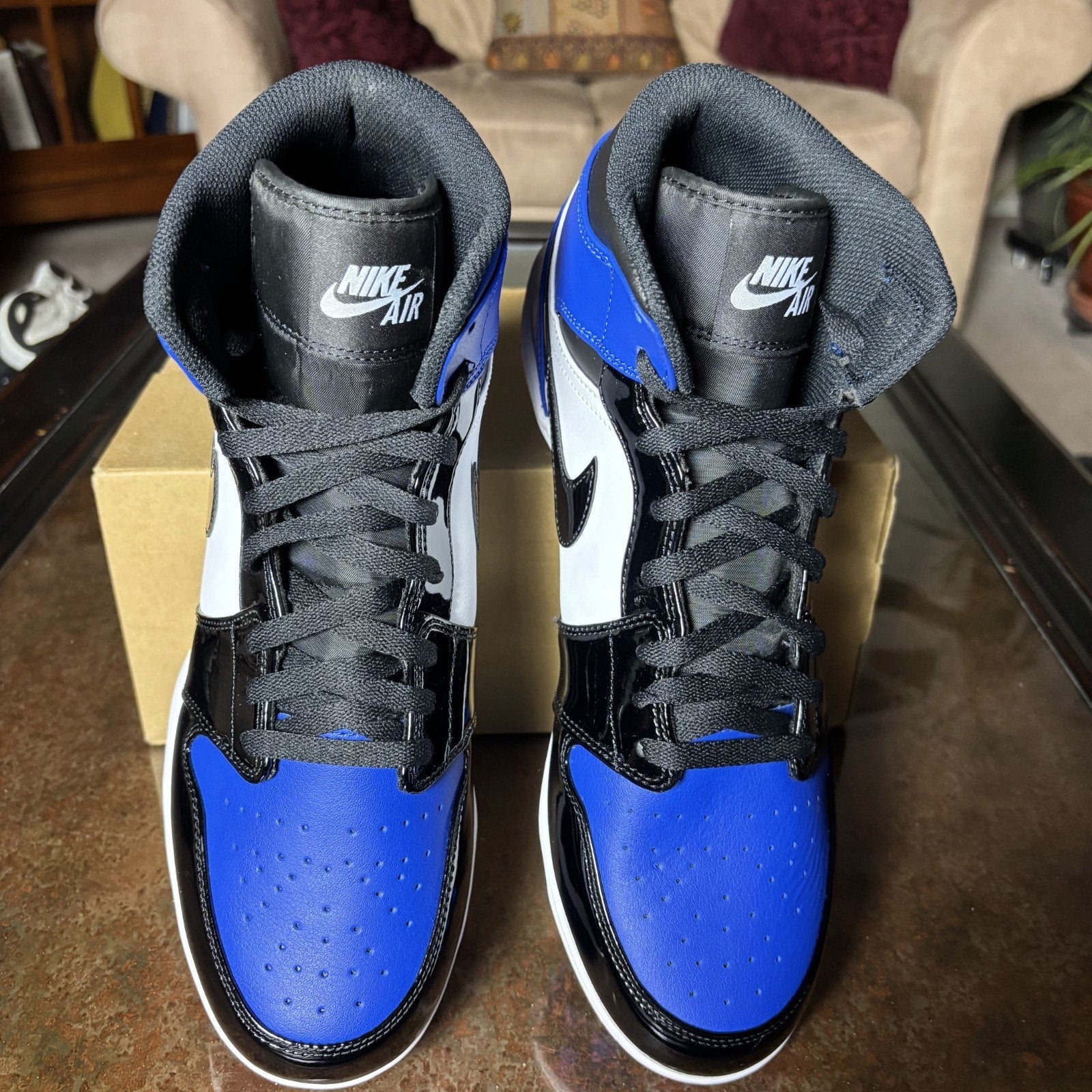 Nike Air Jordan 1 Mid TD Football Cleats Mens Size 12 Black Blue Patent Leather