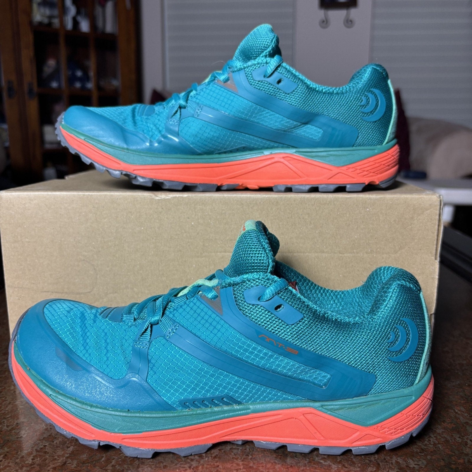 Topo Athletic MT 3 Shoes Women's 9 Teal Orange Trail Running Athletic Sneakers