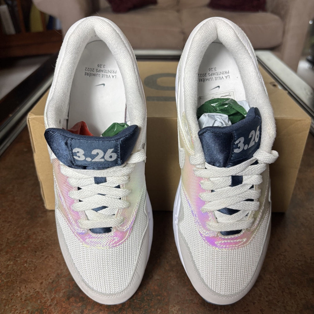 Nike Air Max 1 AMD Shoes Women's 8 White Iridescent La Ville Lumiere Sneakers
