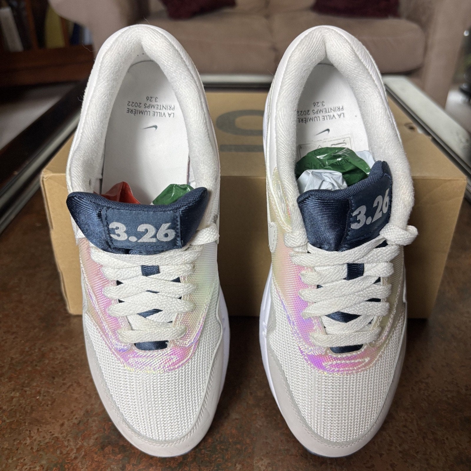 Nike Air Max 1 AMD Shoes Women's 8 White Iridescent La Ville Lumiere Sneakers