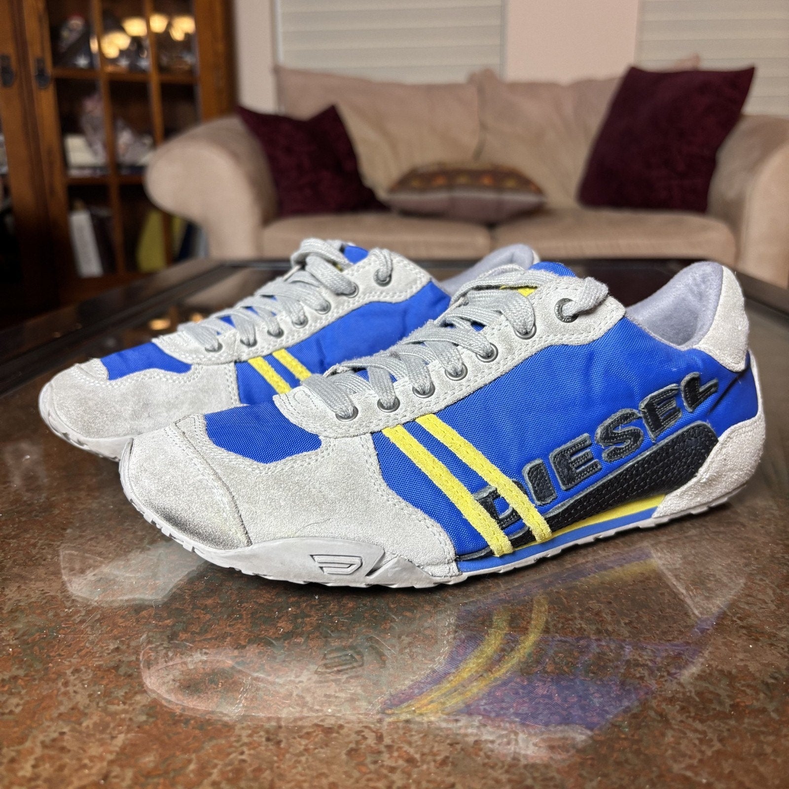 Diesel Harold Solar Shoes Men's Sz 7 Blue Grey Cow Leather Sneakers Vintage Rare