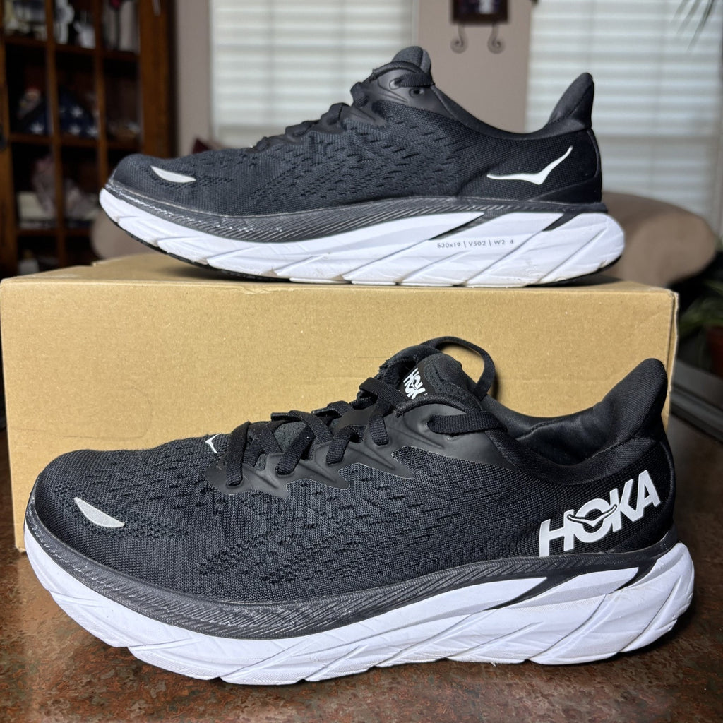Hoka One One Clifton 8 Shoes Women's 8.5 Black White Athletic Running Stability