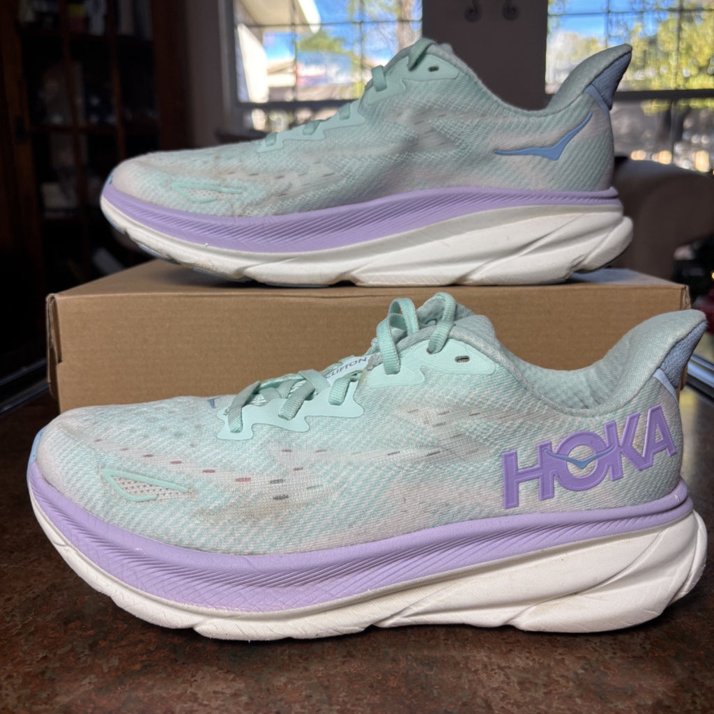 Hoka One One Clifton 9 Shoes Women's Size 9 Green Purple Road Running Athletic
